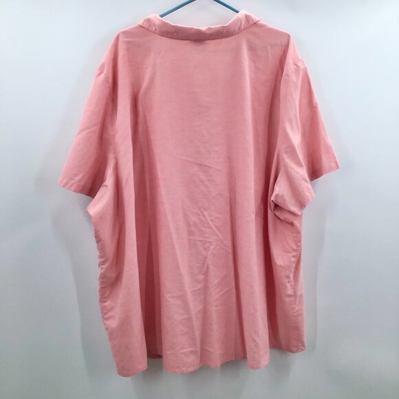 Women's 4X Button Down Shirt Pink Oxford Cotton Blend Short Sleeve Straight Hem - Picture 2 of 9